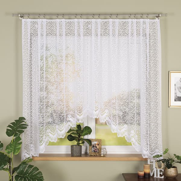 BOGUMIŁA - Færdigfremstillet jacquardgardin med underskæring forneden - 300x160 cm - hvid