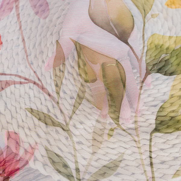 BLOMSTERÄNG - Färdig jacquardgardin med rak botten - 145x220 cm - vit
