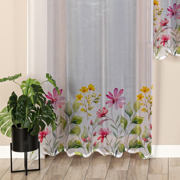BLOMSTERÄNG - Färdig jacquardgardin med rak botten - 145x220 cm - vit