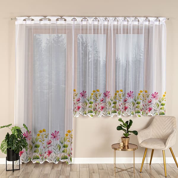 BLOMSTERÄNG - Färdig jacquardgardin med rak botten - 145x220 cm - vit