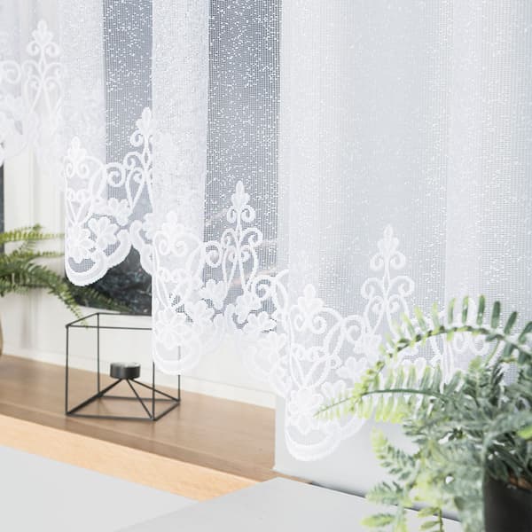 ŻANETA - Färdig jacquardgardin med underskärning nedtill - 450x175 cm - vit