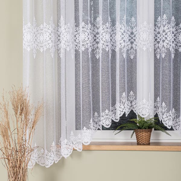 ŻANETA - Färdig jacquardgardin med underskärning nedtill - 450x175 cm - vit