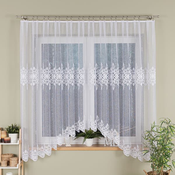 ŻANETA - Färdig jacquardgardin med underskärning nedtill - 450x175 cm - vit