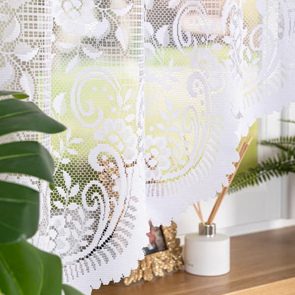 SARA - Færdigfremstillet jacquardgardin med underskæring forneden - 300x160 cm - hvid