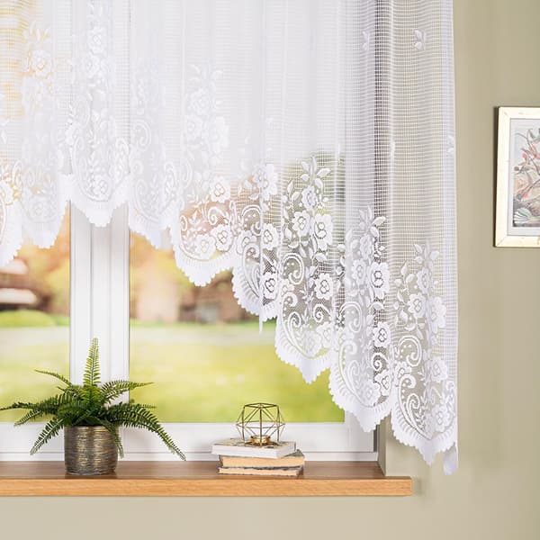 SARA - Færdigfremstillet jacquardgardin med underskæring forneden - 300x160 cm - hvid
