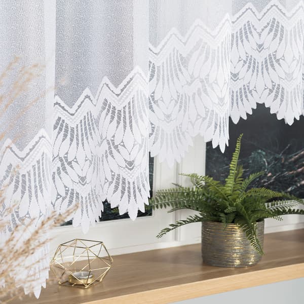 FELICJA - Färdig jacquardgardin med underskärning nedtill - 600x160 cm - vit