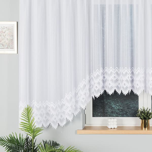 FELICJA - Färdig jacquardgardin med underskärning nedtill - 600x160 cm - vit