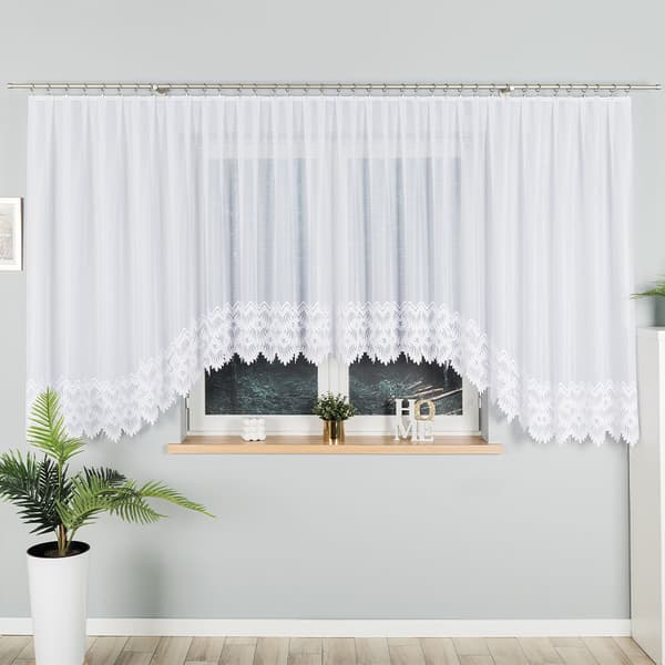 FELICJA - Färdig jacquardgardin med underskärning nedtill - 600x160 cm - vit