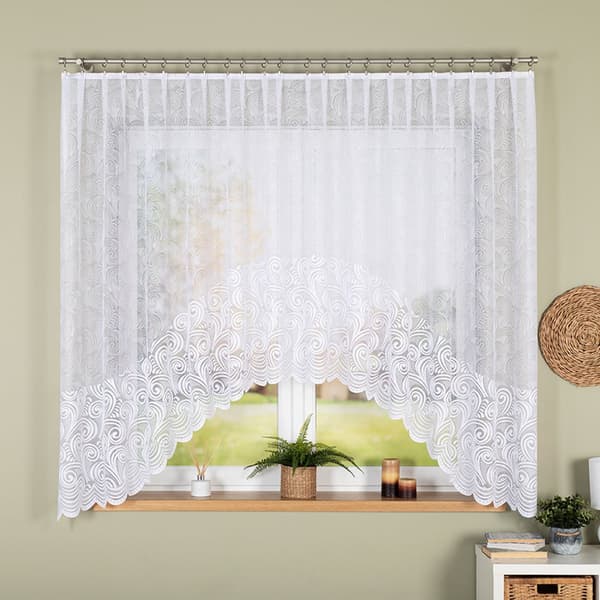 KINGA - Færdigfremstillet jacquardgardin med underskæring forneden - 300x170 cm - hvid