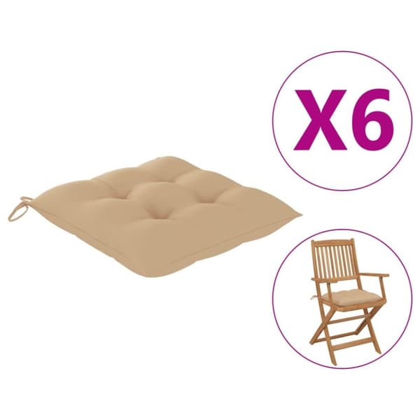 vidaXL Stolsdynor 6 st beige 40x40x7 cm oxfordtyg