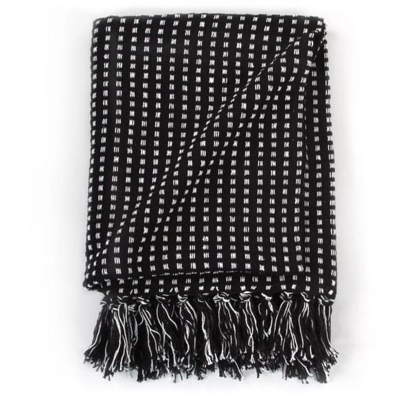 vidaXL Pledd bomull rutetmønster 125x150 cm svart