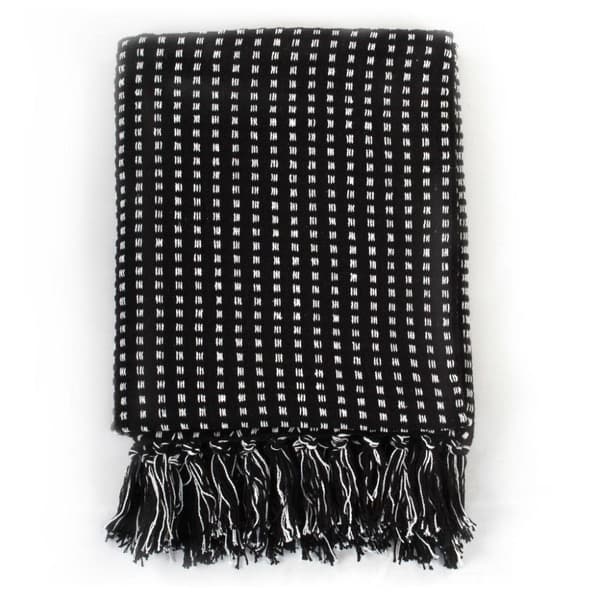 vidaXL Pledd bomull rutetmønster 160x210 cm svart