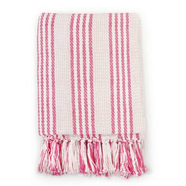 vidaXL Pledd bomull stripetmønster 160x210 cm rosa og hvit