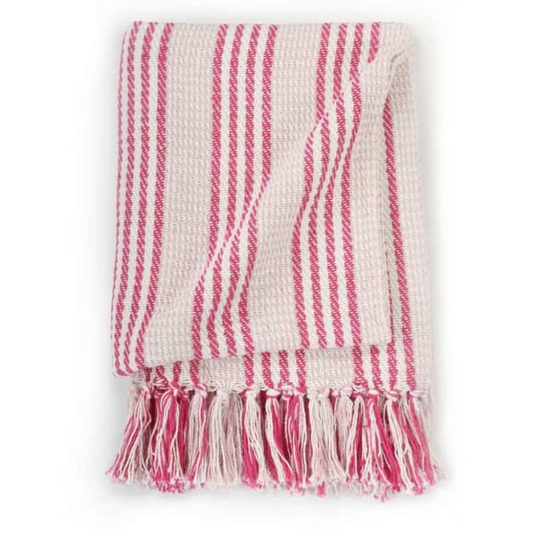 vidaXL Pledd bomull stripetmønster 160x210 cm rosa og hvit