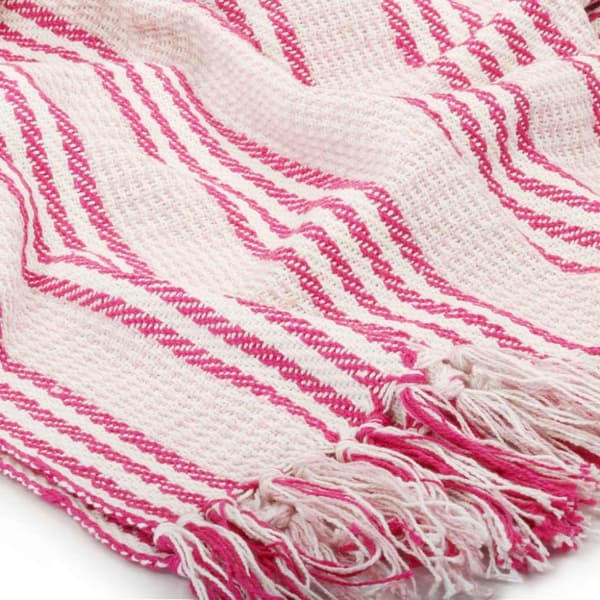 vidaXL Pledd bomull stripetmønster 160x210 cm rosa og hvit
