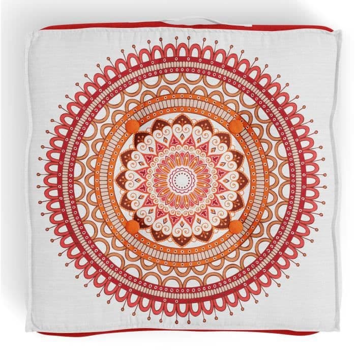 SOLEIL D'OCRE Mandala lattiatyyny - 40x40x8 cm - valkoinen ja koralli oranssi