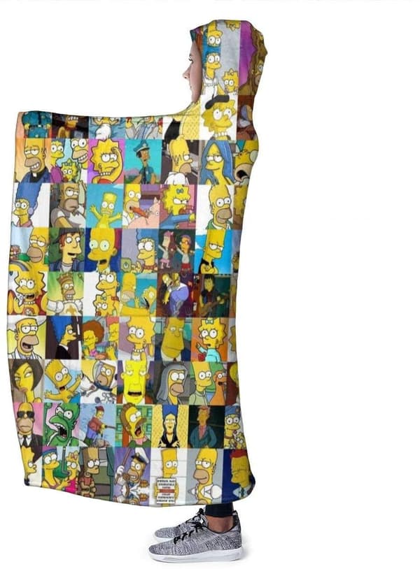 Plush Filt Pläd med Huva Simpson 150 cm x ca 125 cm