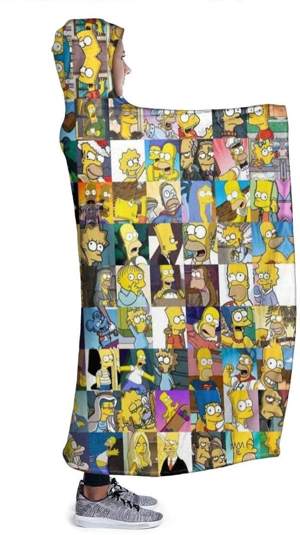 Plush Filt Pläd med Huva Simpson 150 cm x ca 125 cm