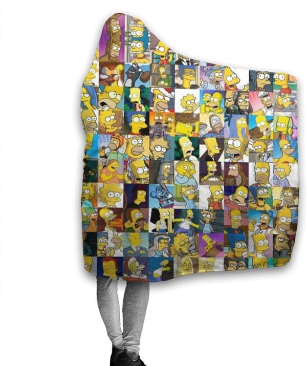 Plush Filt Pläd med Huva Simpson 150 cm x ca 125 cm