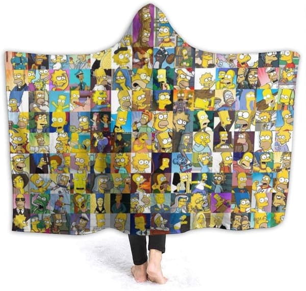 Plush Filt Pläd med Huva Simpson 150 cm x ca 125 cm