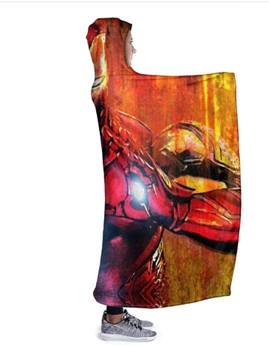 Plush Filt Pläd med Huva Ironman  150 cm x ca 125 cm