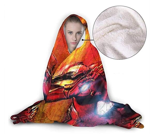 Plush Filt Pläd med Huva Ironman 125 cm x ca 100 cm