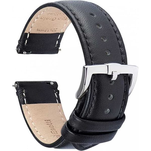 Klockarmband Svart PU-Läder 18/20/22mm - Stålspänne 20mm