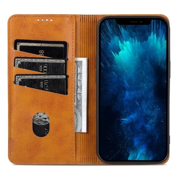 AZNS iPhone 14 Plus Fodral Flip Läder Brun