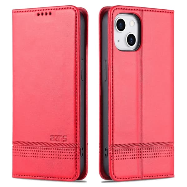 AZNS iPhone 14 Plus Fodral Flip Läder Röd