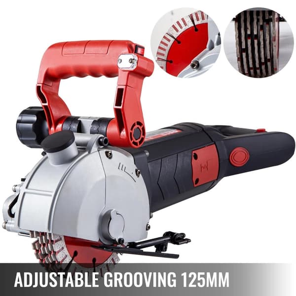4800W 6500RPM 125mm elektrisk väggspårskärmaskin med lasersiktning/vattenpump/flyttbart lock/dubbelt handtag, engångsgjutning, justerbart djup/bredd