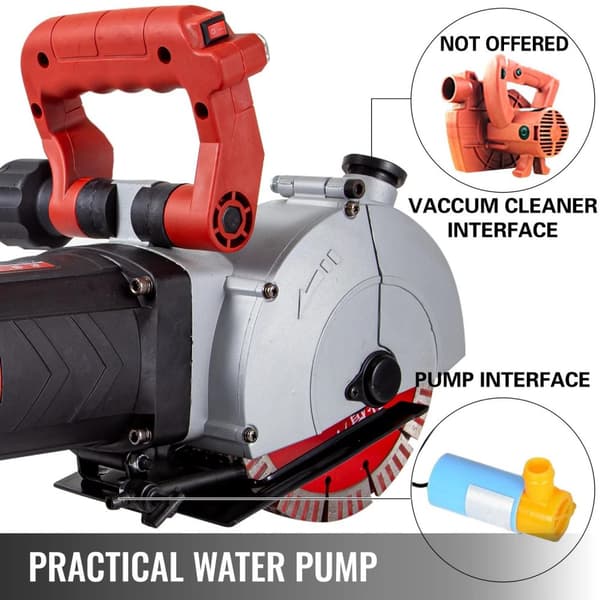 4800W 6500RPM 125mm elektrisk väggspårskärmaskin med lasersiktning/vattenpump/flyttbart lock/dubbelt handtag, engångsgjutning, justerbart djup/bredd