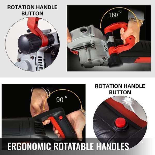 4800W 6500RPM 125mm elektrisk väggspårskärmaskin med lasersiktning/vattenpump/flyttbart lock/dubbelt handtag, engångsgjutning, justerbart djup/bredd