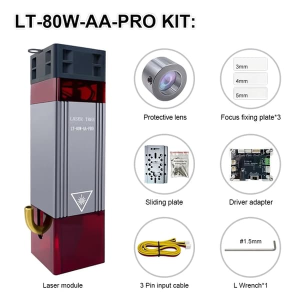 Laserimoduuli, 450nm TTL sininen valo, puun kaiverrus, 80W-AA-Pro-KIT-24V