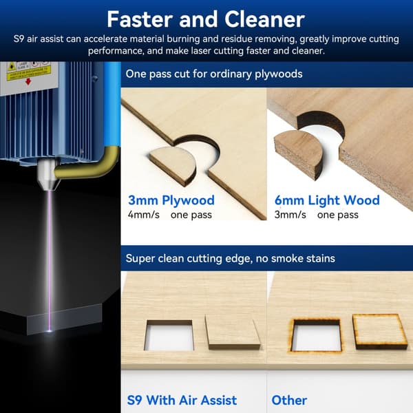 SCULPFUN S9 Air Assist Kit, Forbedret Skærehastighed, Renere Snit, Fuld Metalstruktur