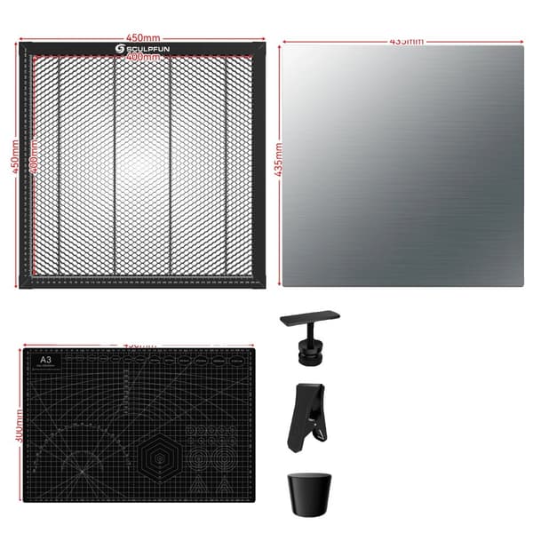 Laserleikkaus hunajakennopaneeli, tilava 800x800mm työalue, kestävä teräsrakenteinen,400x400mm