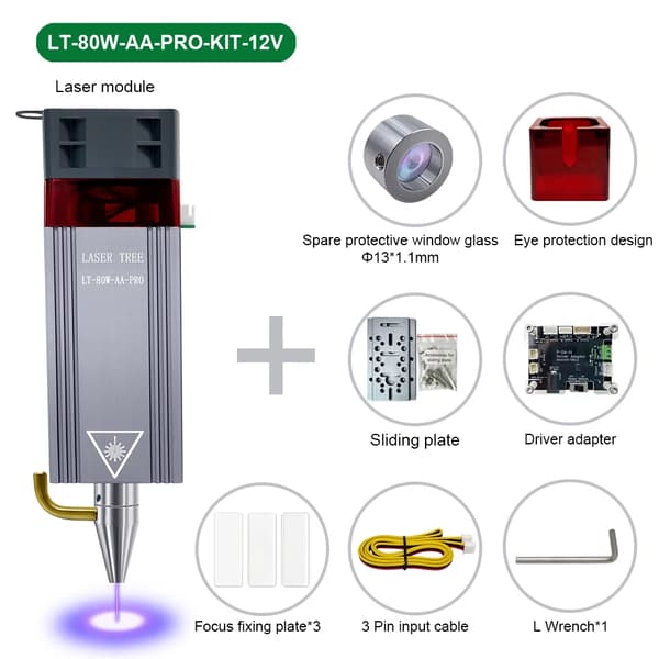 Lasermodul, 80W effekt, Luftassistance,80W-AA-PRO-KIT-12V