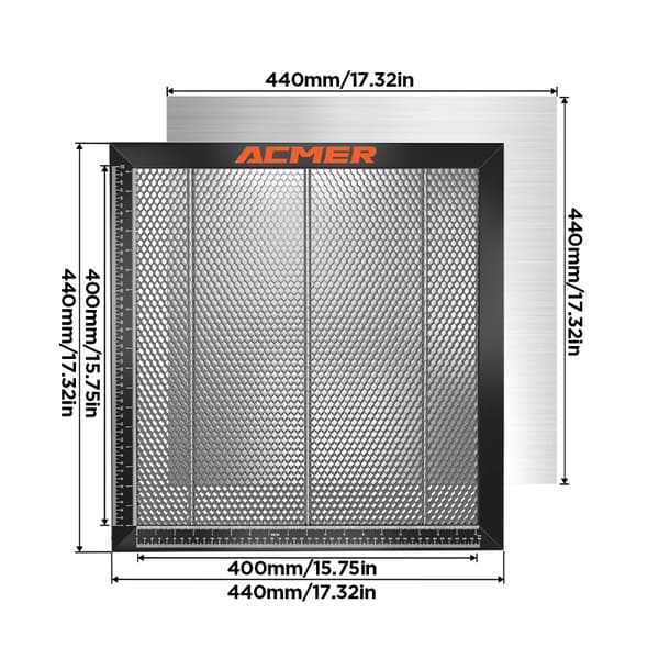 Laser Honeycomb Arbejdsbord, CE Certificeret, Skridsikker Mat, Skala Lineal Inkluderet,440x440x22mm