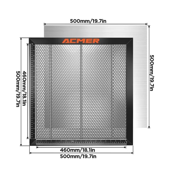 Laser Honeycomb Arbetsbord, CE-certifierat, Antislipmatta, Skala ingår,500x500x22mm