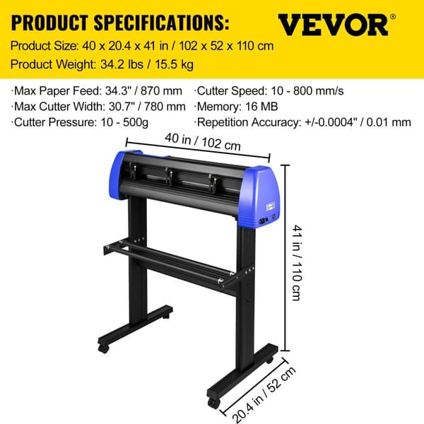 Vinylskærer Plotter, 720mm/630mm Skæreevne, 20 Blade,Blå til 34 i papir