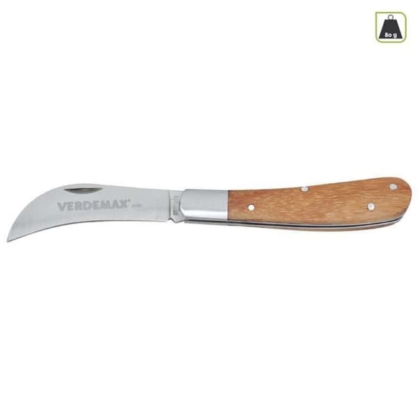 Beskärkniv med böjt blad - VERDEMAX - 69mm - Trähandtag