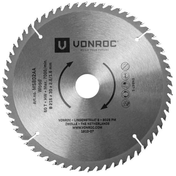 Sågblad 216mm - 60 tänder - för trä - MS802AA