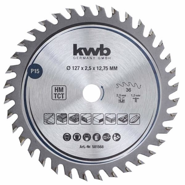 Kwb - 581568 - Lövträ snickeri cirkelsågblad 127 x 12,7 mm - 36 tänder Z-36 - Fint sågblad 75 mm