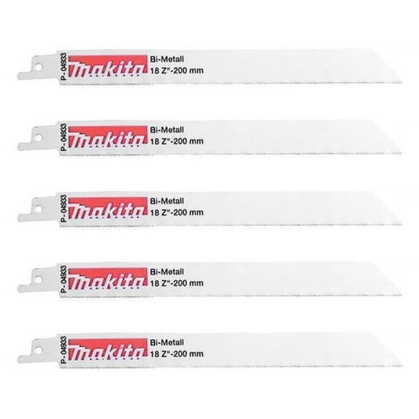 Set med 5 MAKITA P-04933 Bi-Metal flexibla sabelsågblad för stål och rostfritt stål (1,5 till 2,5 mm) 200 mm