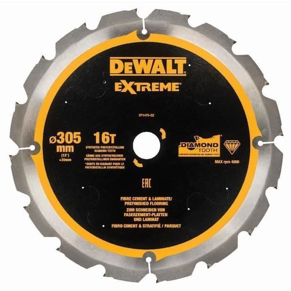 Diamanttandat blad för fibercement och laminat - DEWALT - DT1475-QZ - 305x30 mm - 16 tänder