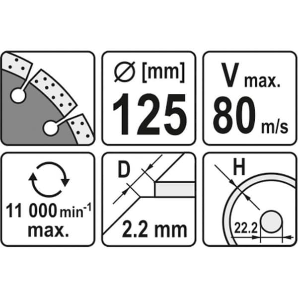 Yato YT-6003, Segmenterad diamantklinga, Betong, Granit, 12,5 cm, 191 g, 1 st.