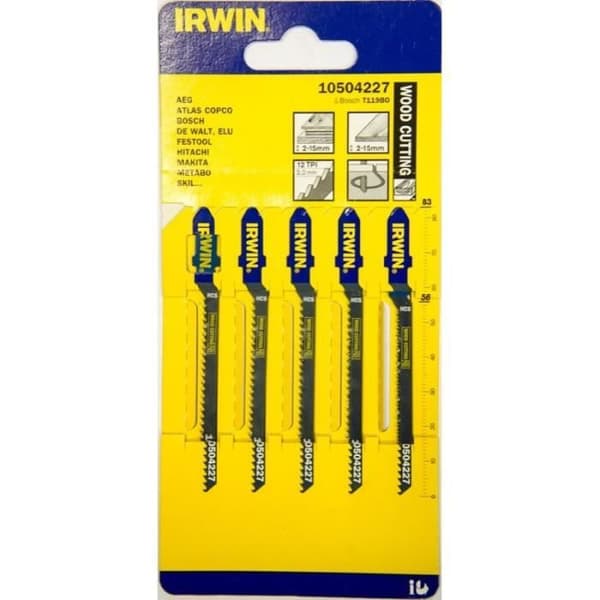 IRWIN Set med 5 HCS-blad för T119B0 träbearbetningssticksåg - 12TPI