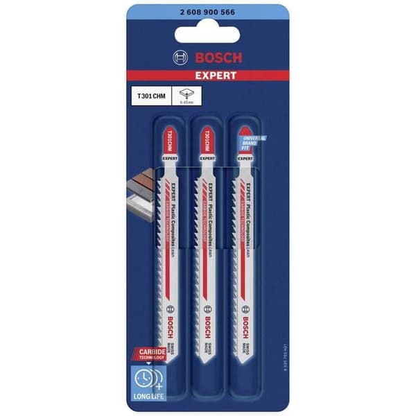 Sticksågsblad - BOSCH - T 301 CHM - Set med 3 - 117 mm - Tand 3,3 mm