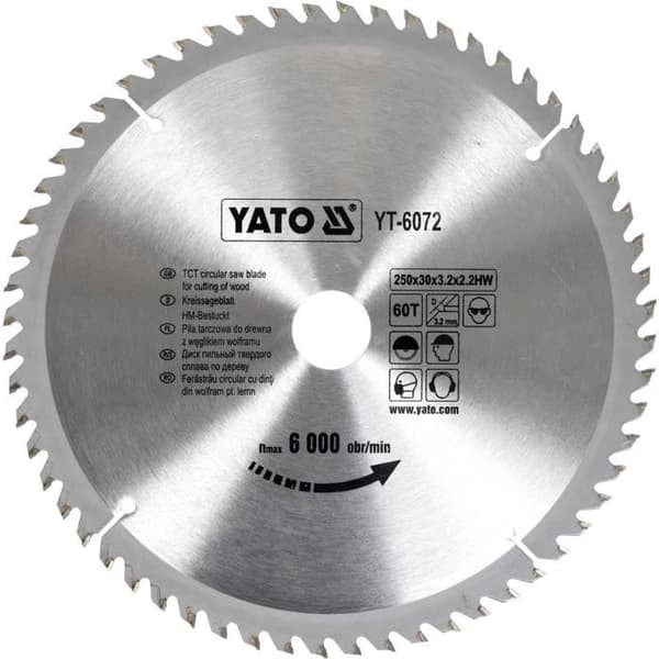 Yato YT-6072, Trä, 25 cm, 3 cm, Tungsten Carbide (TCC) spets, 6000 rpm, 900 g