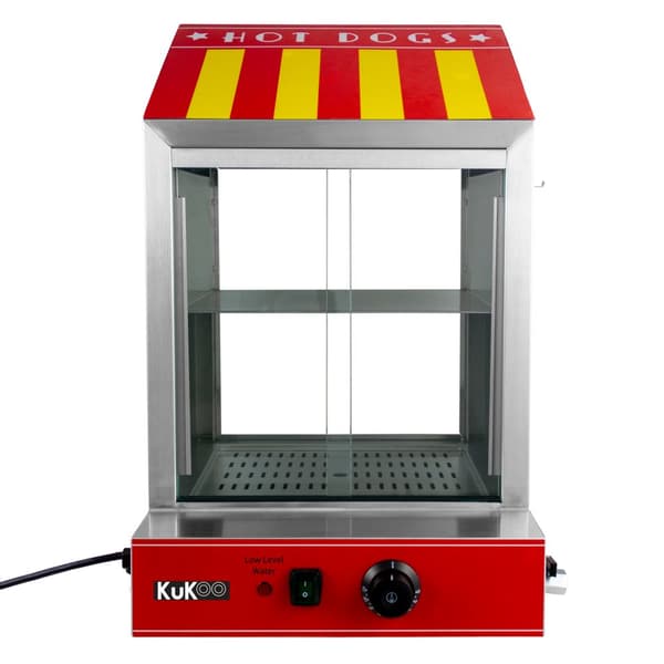Korvvärmare Varmkorv Hot Dog Värmare Elektrisk Rostfritt Stål Skjutdörrar i Glas Hylla 2 Brickor Termostat 30 °C – 110 °C 2000W Tång 3 Såsflaskor
