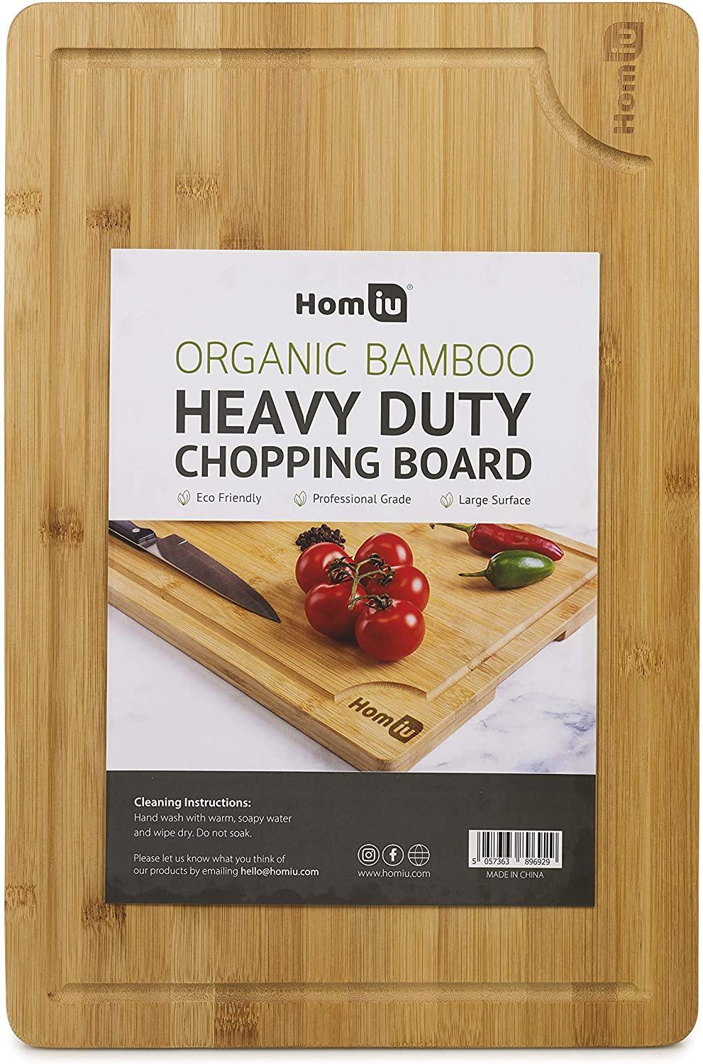 Homiu Bamboo skärbräda Heavy Duty Professional Grade 45 x 30 x 2 Centimeter Idealisk för köttost och grönsaker